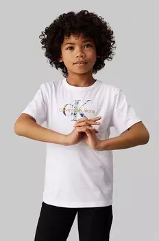 Детская хлопковая футболка Calvin Klein Jeans, белый