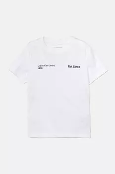 Детская хлопковая футболка Calvin Klein Jeans, белый