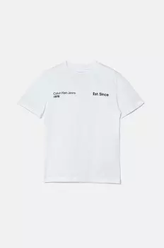Детская хлопковая футболка Calvin Klein Jeans, белый