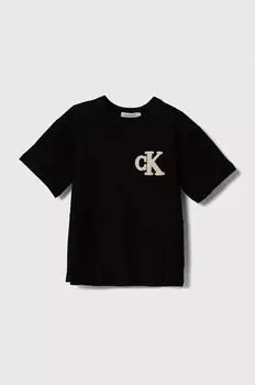 Детская хлопковая футболка Calvin Klein Jeans, черный