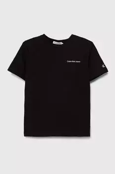 Детская хлопковая футболка Calvin Klein Jeans, черный