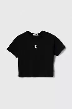 Детская хлопковая футболка Calvin Klein Jeans, черный