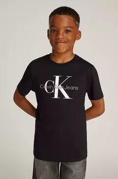 Детская хлопковая футболка Calvin Klein Jeans, черный