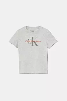 Детская хлопковая футболка Calvin Klein Jeans, серый