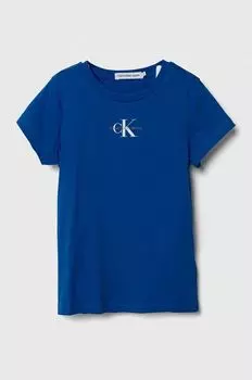 Детская хлопковая футболка Calvin Klein Jeans, синий