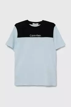 Детская хлопковая футболка Calvin Klein Jeans, синий
