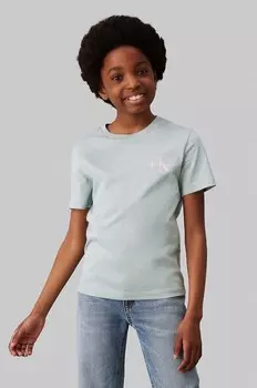 Детская хлопковая футболка Calvin Klein Jeans, зеленый