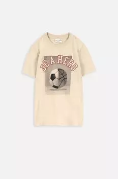 Детская хлопковая футболка Coccodrillo, бежевый