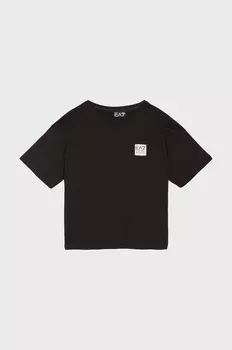Детская хлопковая футболка EA7 Emporio Armani, черный