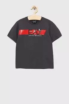 Детская хлопковая футболка EA7 Emporio Armani, серый