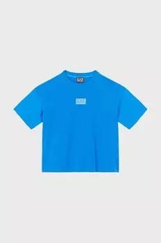 Детская хлопковая футболка EA7 Emporio Armani, синий
