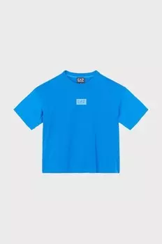 Детская хлопковая футболка EA7 Emporio Armani, синий