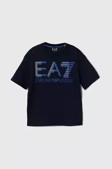 Детская хлопковая футболка EA7 Emporio Armani, темно-синий