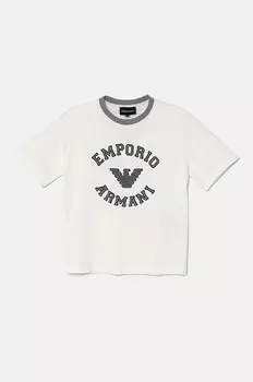 Детская хлопковая футболка Emporio Armani, белый