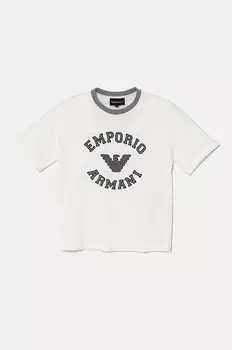 Детская хлопковая футболка Emporio Armani, белый