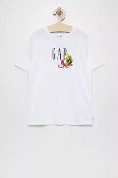Детская хлопковая футболка GAP, белый