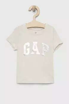 Детская хлопковая футболка GAP, бежевый
