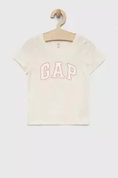 Детская хлопковая футболка GAP, бежевый