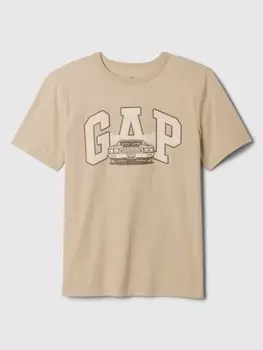 Детская хлопковая футболка Gap, бежевый
