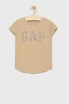 Детская хлопковая футболка GAP, коричневый