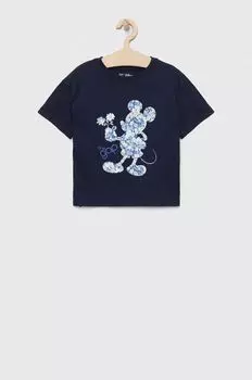 Детская хлопковая футболка GAP x Микки Маус, темно-синий