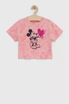 Детская хлопковая футболка GAP x Микки Маус, розовый