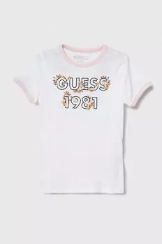 Детская хлопковая футболка Guess, белый