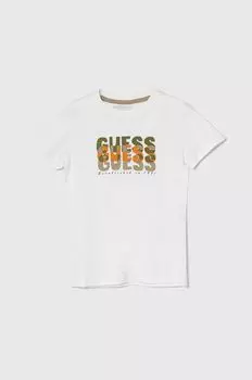 Детская хлопковая футболка Guess, белый
