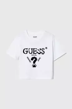 Детская хлопковая футболка Guess, белый
