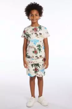 Детская хлопковая футболка Guess, бежевый