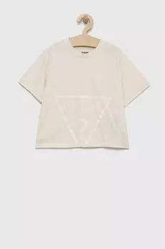 Детская хлопковая футболка Guess, бежевый