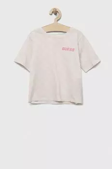 Детская хлопковая футболка Guess, бежевый