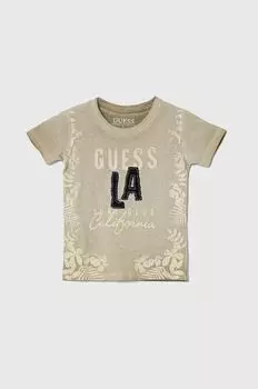 Детская хлопковая футболка Guess, бежевый
