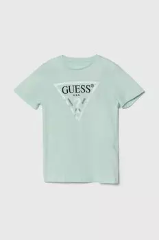 Детская хлопковая футболка Guess, бирюзовый