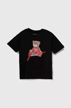 Детская хлопковая футболка Guess, черный