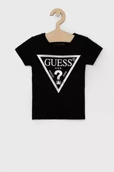 Детская хлопковая футболка Guess, черный