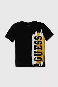 Детская хлопковая футболка Guess, черный