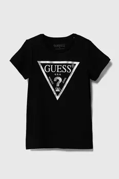 Детская хлопковая футболка Guess, черный