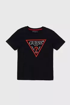Детская хлопковая футболка Guess, черный