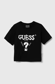 Детская хлопковая футболка Guess, черный