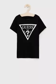 Детская хлопковая футболка Guess, черный