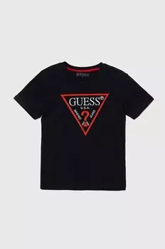 Детская хлопковая футболка Guess, черный