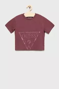 Детская хлопковая футболка Guess, фиолетовый