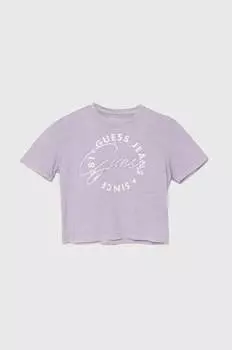 Детская хлопковая футболка Guess, фиолетовый