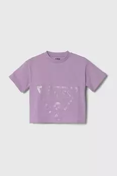 Детская хлопковая футболка Guess, фиолетовый