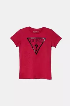 Детская хлопковая футболка Guess, гранатовый