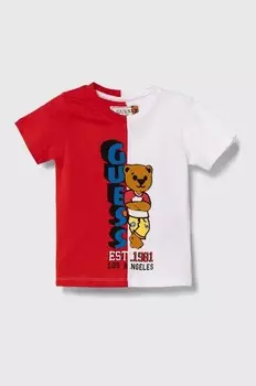 Детская хлопковая футболка Guess, красный
