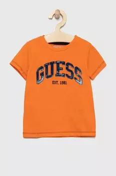 Детская хлопковая футболка Guess, оранжевый