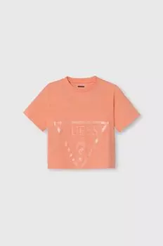 Детская хлопковая футболка Guess, оранжевый