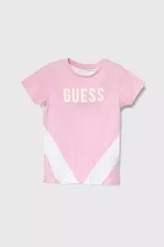 Детская хлопковая футболка Guess, розовый